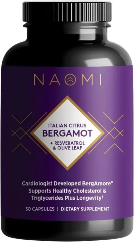 NAOMI Italian Citrus Bergamot 500mg + Resveratrol, Award-Winning Cardiologist Dvlpd, Supports Normal Cholesterol & Healthy Cellular Function, 7 Key Polyphenols, Resveratrol & Olive Leaf, 30-Day Supply 