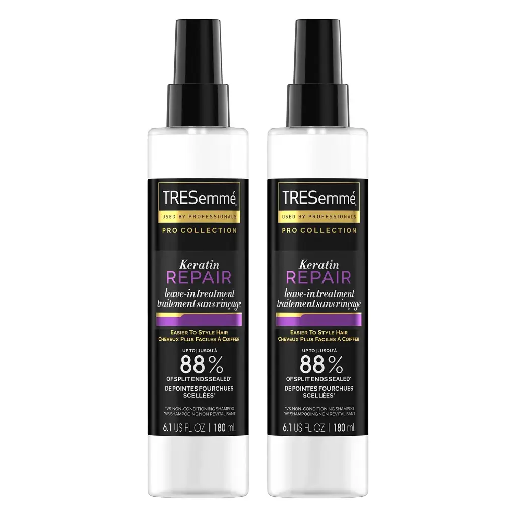 TRESemmé Hair Care Pro Collection Keratin Repair Leave in Conditioner Treatment, Visibly Seals Split Ends, Tames Flyaways for Healthy Looking Hair, 2 Pack - 6.1 Fl Oz Ea 