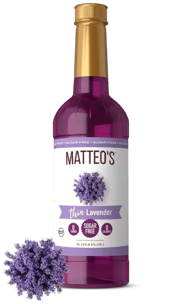 Matteo's Sugar Free Cocktail Mixers - Bartender Inspired Zero Sugar Syrup, Authentic Lavender Flavor, Sweet, Fruity Non-Alcoholic Syrup for Cocktails and Beverages - For All Occasions (33.8oz, 1pk)