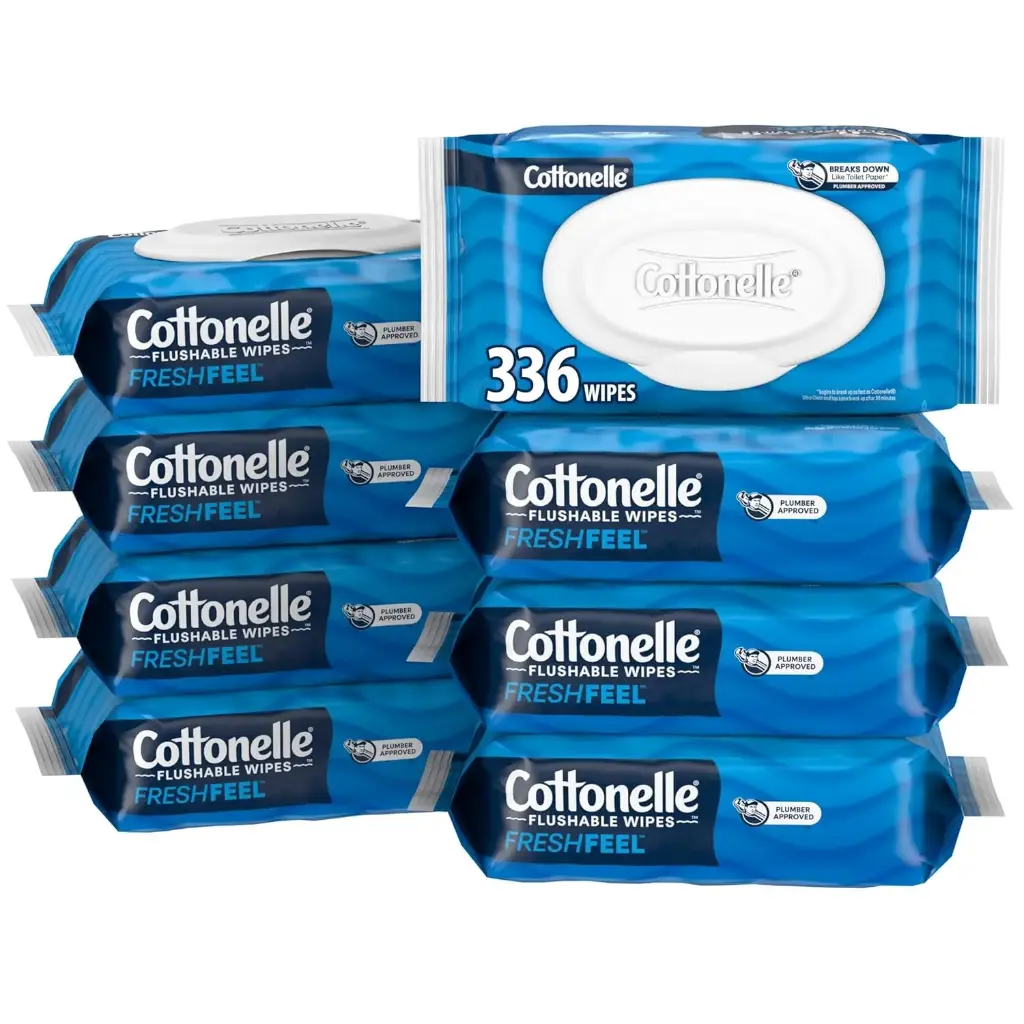 Cottonelle Fresh Feel Flushable Wet Wipes, Adult Wet Wipes, 8 Flip-Top Packs, 42 Wipes Per Pack (336 Total Wipes), Packaging May Vary 