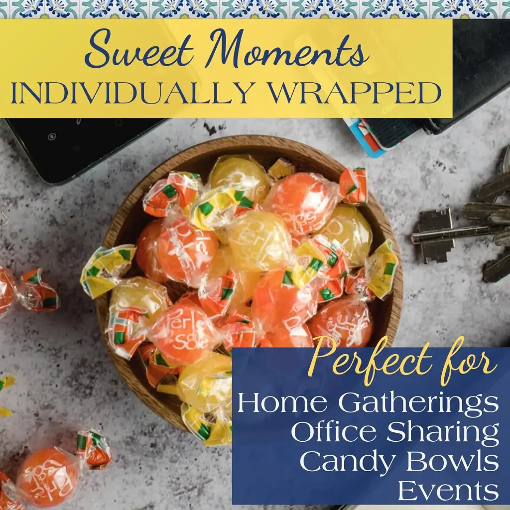 Perle di Sole Orange Hard Candy Made in Italy - Italian Hard Candy Individually Wrapped - Fizzy Orange Candies - Orange Drops - Pack of 2 (7.05 oz | 200 g) 