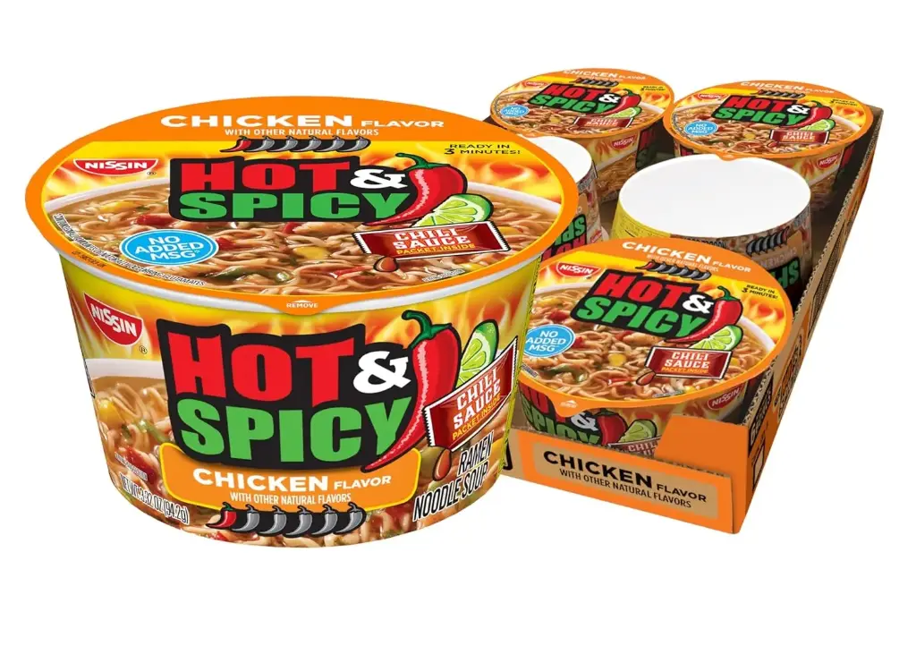 Nissin Hot & Spicy Ramen Noodle Soup, Chicken, 3.32 Ounce (Pack of 6) 