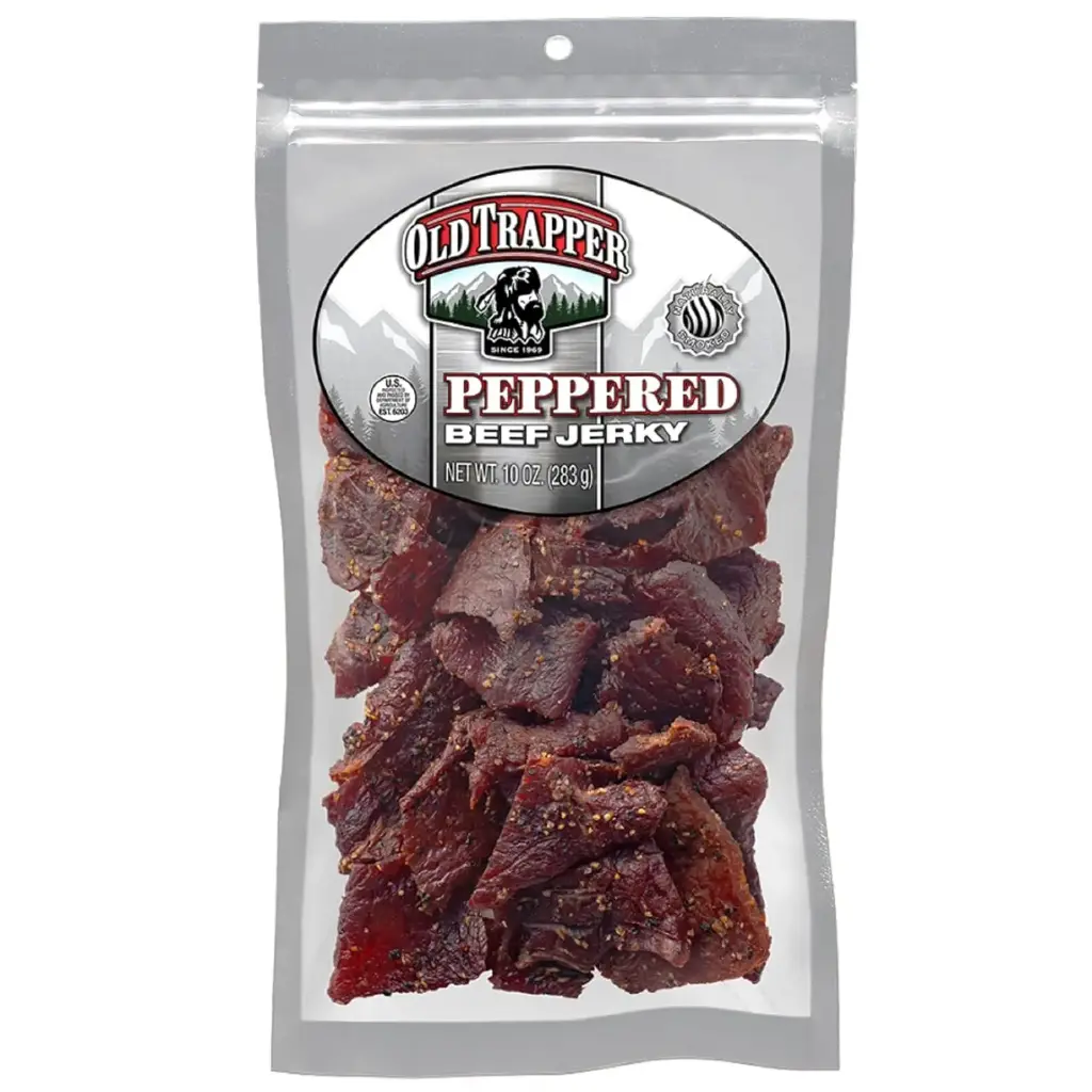 Old Trapper Beef Jerky, Peppered 10-Ounce Pack, Spicy Meat Snacks for Lunches or Between Meals, 11 Grams of Protein, Zero Grams of Fat, and 70 Calories per Ounce (Pack of One) 