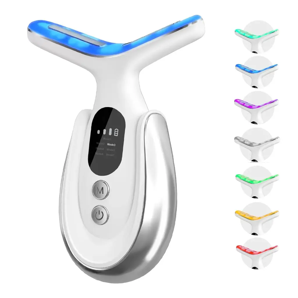 Neck Face Massager, 7-in-1 Portable Facial Massager for Enhanced Face, Neck and Shoulder Care with Vibrating and Warming Function，White 