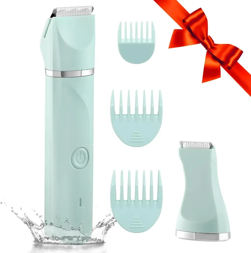Waterproof Bikini Trimmer Women Electric Razor for Pubic Hair Women's Foil Shaver Rechargeable Shaver Removal with Snap-in Ceramic Blades IP7X Washable Head,Wet and Dry Use,Green 