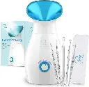NanoSteamer Large 3-in-1 Nano Ionic Facial Steamer with Precise Temp Control - Humidifier - Unclogs Pores - Blackheads - Spa Quality - Bonus 5 Piece Stainless Steel Skin Kit (Teal) 