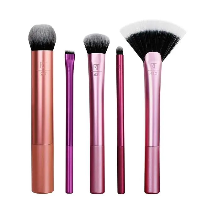 Real Techniques Artist Essentials Makeup Brush Set, For Foundation, Blush, Highlighter, Eyeshadow, & Liner, Professional Makeup Tools, Synthetic Bristles, Vegan & Cruelty-Free, 5 Piece Set 
