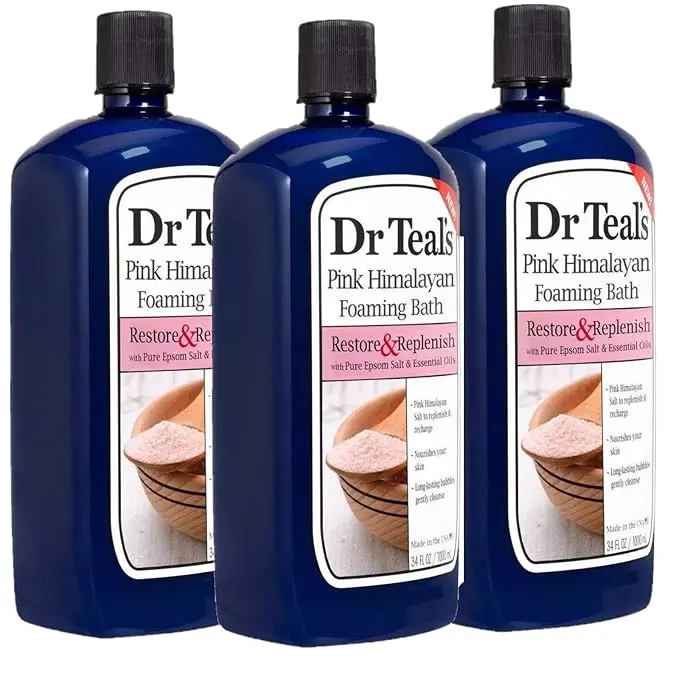 Dr Teal's Pink Himalayan Salt Foam Bath Gift Set (3 Pack, 34oz Ea.) - Essential Bergamot & Sweet Orange Oils Blended with Pure Epsom Salt Soothes The Senses & Provides Relief from Stress 