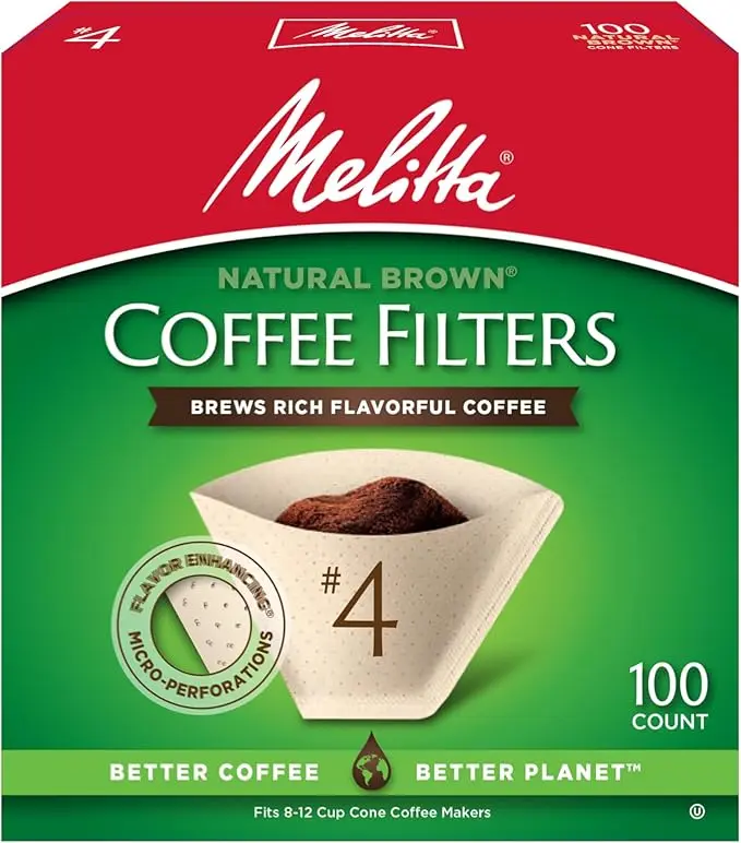 Melitta #4 Cone Coffee Filters, Unbleached Natural Brown, 100 Count (Pack of 6) 600 Total Filters Count - Packaging May Vary 