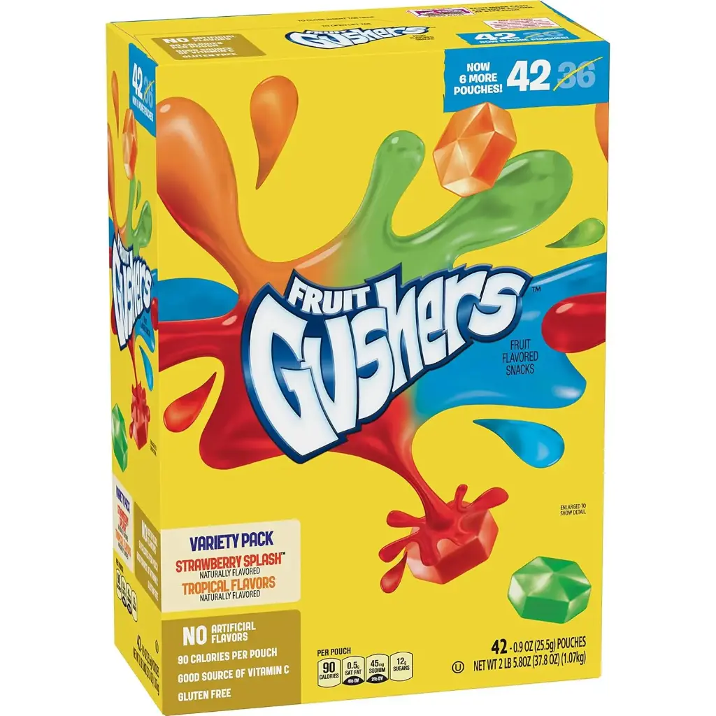 Betty Crocker Fruit Gushers, Strawberry Splash and Tropical, 0.9 Ounce (Pack of 42) 