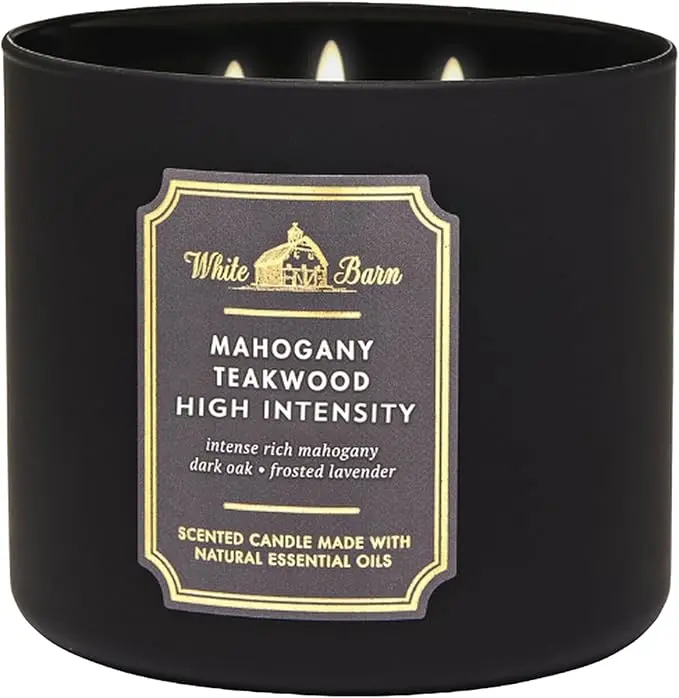 Bath & Body Works White Barn 3-Wick Candle in Mahogany Teakwood High Intensity, Scented 