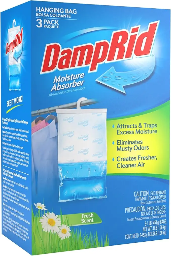 DampRid Hanging Bag, Moisture Absorber, 1 box of 3 bag (16 oz. each bag.), Blue 