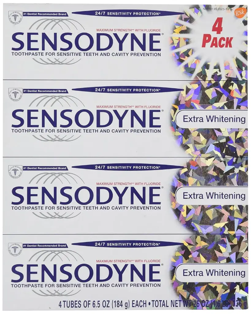 Sensodyne Extra Whitening Fluoride Toothpaste for Sensitive Teeth, 4 ct, 26 Oz 