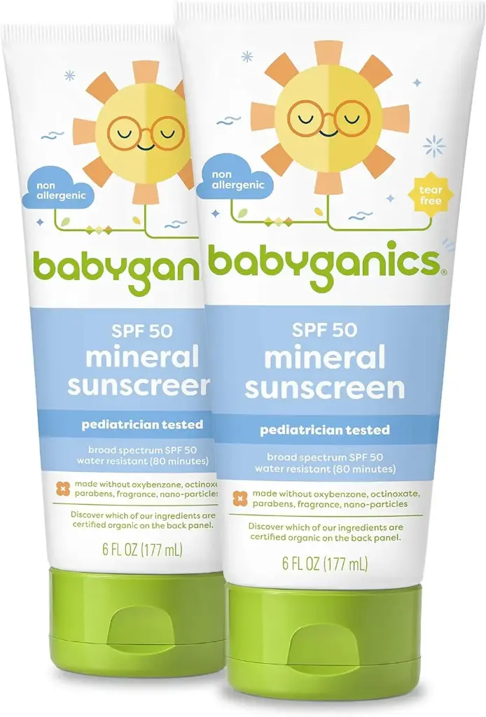 Babyganics SPF 50 Baby Sunscreen Lotion UVA UVB Protection | Water Resistant |Non Allergenic, 6 Fl Oz (Pack of 2) 