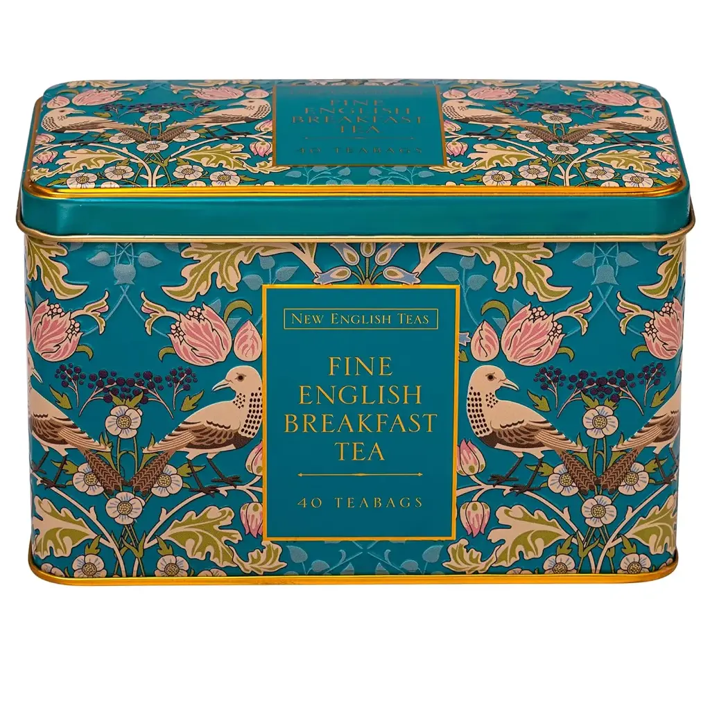 New English Teas Song Thrush & Berries Tea Tin with 40 English Breakfast Teabags 