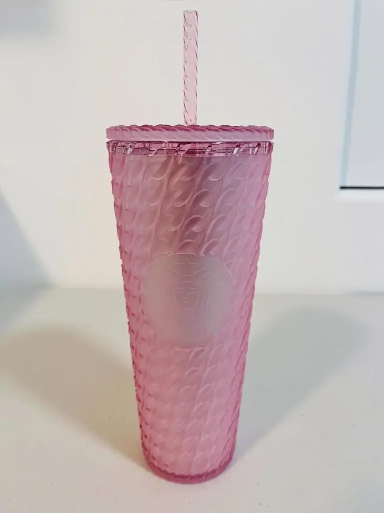 Starbucks Plastic Cold CUP Cherry Blossom Pink Chain Soft Touch Ice Tumbler 24oz Venti Size 