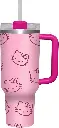 Insulated Tumbler, 1 Sets 40 oz Tumbler with Handle and Straw Lid, Insulated Cup Reusable Stainless Steel Water Bottle Mug Cups,40 Oz Tumbler with Handle, Pink Kitty (Pink) 