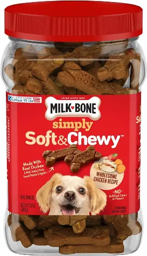 [909027] Milk-Bone Simply Soft & Chewy Dog Treats, Wholesome Chicken Recipe, 25 Ounce Made with Real Chicken, Rolled Oats, Sweet Potato & Apples 