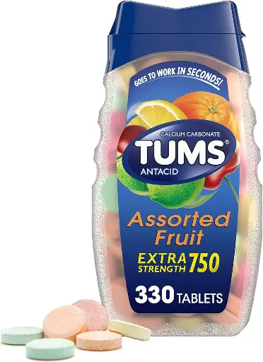 [252533] TUMS Chewable Antacid Tablets for Extra Strength Heartburn Relief, Great for a Summer BBQ - Assorted Fruit Flavors - 330 Count 