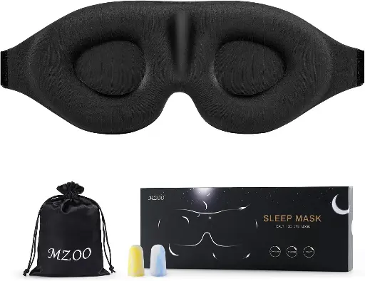 [252534] MZOO Sleep Eye Mask for Men Women, Zero Eye Pressure 3D Sleeping Mask, Light Blocking Patented Design Night Blindfold, Soft Eye Shade Cover for Travel, Black 