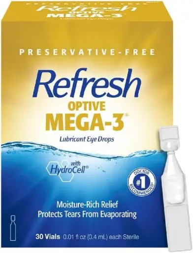 [252536] Refresh Optive MEGA-3 Lubricant Eye Drops Preservative-Free Artificial Tears, 0.01 fl oz (0.4 mL), 30 Single-Use Containers 