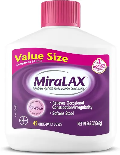 [252540] MiraLAX Laxative Powder, Gentle Constipation Relief, PEG 3350, Physician Recommended, No Harsh Side Effects 