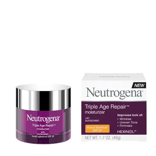 [252541] Neutrogena Triple Age Repair Anti-Aging Daily Facial Moisturizer with SPF 25 Sunscreen & Vitamin C, Firming Anti-Wrinkle Face & Neck Cream for Dark Spots, Glycerin & Shea Butter, 1.7 oz 