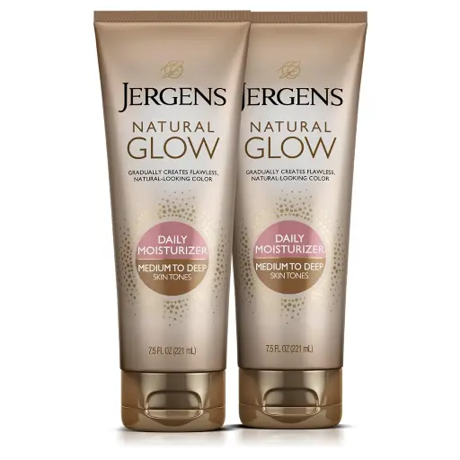 [252546] Jergens Natural Glow Self Tanner Lotion, Daily Sunless Fake Tanning, Medium to Deep Skin Tone, Daily Moisturizer, featuring Antioxidants and Vitamin E, 7.5 oz (2 Pack) 