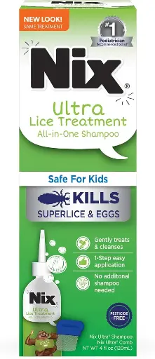 [252548] Nix Ultra Superlice Treatment, All-in-One Shampoo, 4 Fl Oz & Lice Removal Comb 