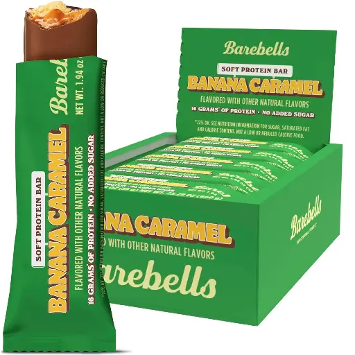 [909041] Barebells Protein Bars - 12 Count, 1.9oz Bars - Protein Snacks with High Protein - Chocolate Protein Bars - Perfect on The Go Protein Snack & Breakfast Bars (Soft Bars - Banana Caramel, 12 Count (Pack of 1)) 