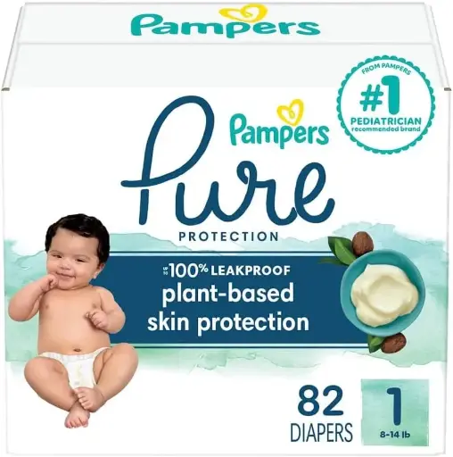[252565] Pampers Pure Protection Diapers - Size 1, 82 Count, Hypoallergenic Premium Disposable Baby Diapers 