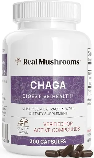 [3568563] Real Mushrooms Chaga Capsules - Organic Mushroom Supplement with Chaga Extract - Chaga Mushroom Powder for Digestion, Energy, & Immune Support - Vegan Mushroom Extract, Non-GMO, 300 Caps 