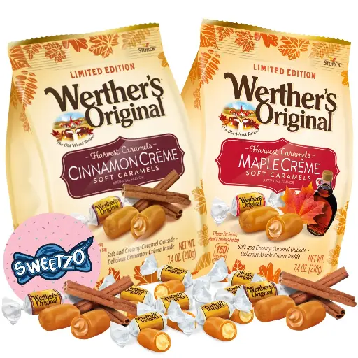 [252525] Werther's Original Limited Edition Harvest Soft Filled Caramels, Maple and Cinnamon Crème, Bulk Individually Wrapped Fall Candies, Pack of 2, 7.4 Ounces 