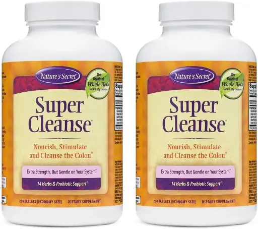 [909051] Nature's Secret Super Cleanse Extra Strength Toxin Detox & Gentle Elimination Body Cleanse, Digestive & Colon Health Support - Stimulating Blend of 14 Herbs with Probiotics - 200 Tablets (Pack of 2) 