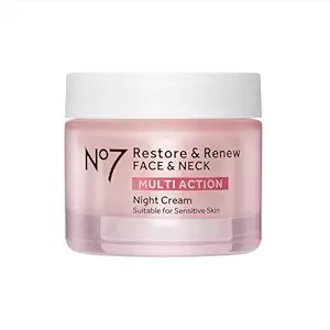 [658787696] No7 Restore & Renew Multi Action Face & Neck Night Cream - Collagen Peptide Anti Aging Face Cream - Hydrating Hyaluronic Acid + Skin Firming Fragrance Free Night Cream (50ml) 