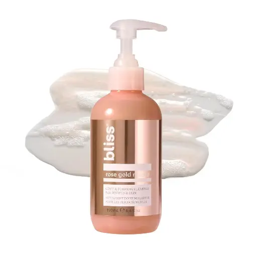 [222237] Bliss Rose Gold Rescue Foaming Face Wash – 6.4 Fl Oz – Gentle Cleanser for Sensitive Skin with Rose Water & Colloidal Gold – Non-Drying, Vegan & Cruelty-Free – Removes Makeup & Dirt