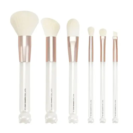 [252578] Impressions Vanity 6-PPCs Makeup Brush set with Hello Kitty Kawaii Icon and Aluminum Ferrule, Super Soft Makeup Brushes for Foundation, Face Powder, Blending, Defined Shadow, Eye Shadow (White) 