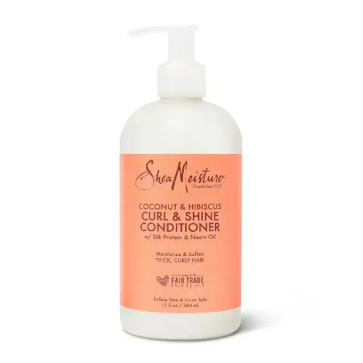[252583] SheaMoisture Curl & Shine Conditioner Coconut & Hibiscus, for Thick, Curly Hair to Moisturize & Soften, 13 oz 
