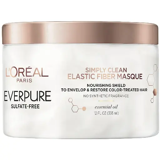 [252586] L'Oreal Paris EverPure Sulfate Free Simply Clean Elastic Fiber Masque, Hydrating 5 Minute Deep Conditioning Hair Mask for Dry Damaged Hair, 12 Fl Oz 
