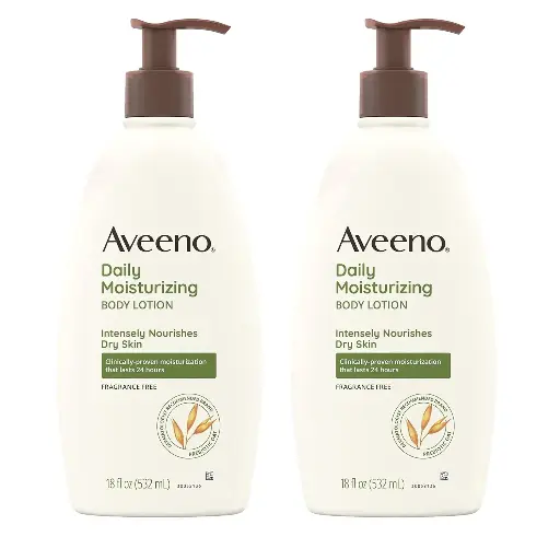[252592] Aveeno Daily Moisturizing Body Lotion with Soothing Prebiotic Oat, Gentle Lotion Nourishes Dry Skin With Moisture, Paraben-, Dye- & Fragrance-Free, Non-Greasy & Non-Comedogenic, 2 x 18 oz 