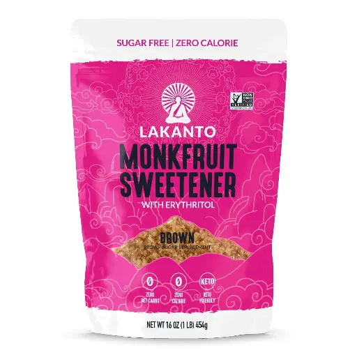 [222247] Lakanto Brown Monk Fruit Sweetener With Erythritol, Brown Sugar Substitute Sweetener For Baking, Coffee, Oatmeal & More, Keto, Friendly, Low Calorie, Low Carb, Vegan, Gluten Free, Non GMO, 1 Lb