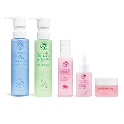 [546546] W7 Self-Care Skincare Set - 5-Step Daily Routine Gift Set - Includes Hydrating Cleanser, Soothing Toner, Anti-Ageing Serum, Repairing Moisturizer & Lip Mask - Suitable for All Skin Types 