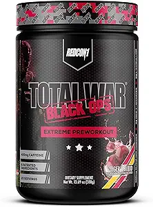 [79878956] REDCON1 Total War Black Ops Extreme Preworkout Powder, Tigers Blood, High Stimulant, 400 mg Caffeine, NO3-T Nitrates + L-Citrulline, Increase Blood Flow, Muscle Pumps (20 Servings) 