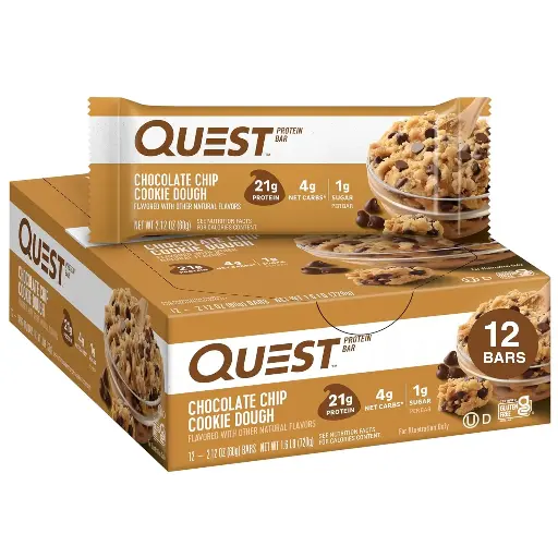 [566879322] Quest Nutrition Chocolate Chip Dough Cookie Protein Bars, 21g Protein, 1g Sugar, 4g Net Carb, Gluten Free, Keto Friendy, 12 Count 