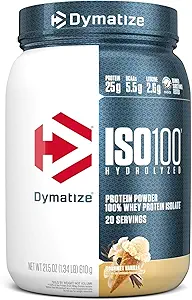 [2544443211] Dymatize ISO100 Hydrolyzed Protein Powder, 100% Whey Isolate, 25g of Protein, 5.5g BCAAs, Gluten Free, Fast Absorbing, Easy Digesting, Gourmet Vanilla, 20 Servings 
