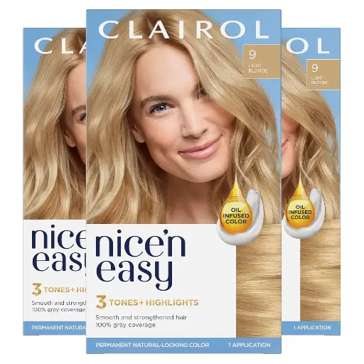 [252597] Clairol Nice'n Easy Permanent Hair Dye, 9 Light Blonde Hair Color, 3 Count 