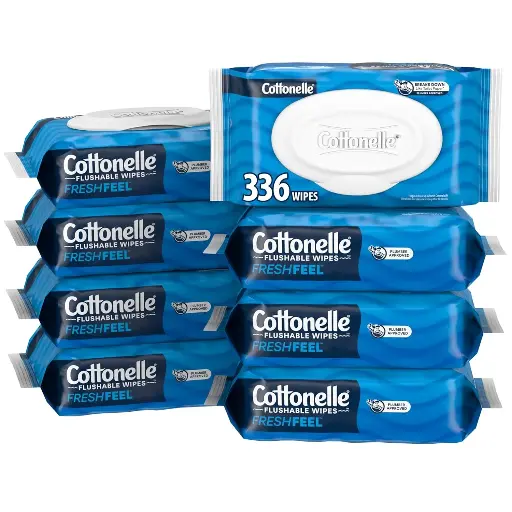 [2525102] Cottonelle Fresh Feel Flushable Wet Wipes, Adult Wet Wipes, 8 Flip-Top Packs, 42 Wipes Per Pack (336 Total Wipes), Packaging May Vary 