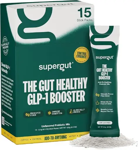 [37889877] Gut Healthy GLP-1 Booster | High Fiber Supplement Mix | May Support Digestion | No Sugar | Soy Free | Keto Friendly | Unflavored Plant Based Powder (15 Servings, 1 Box) 