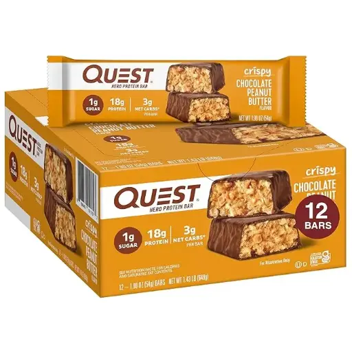 [678798098] Quest Nutrition Crispy Chocolate Peanut Butter Hero Protein Bar, 18g Protein, 1g Sugar, 3g Net Carb, Gluten Free Protein Snack, Keto Friendly, 12 Count 