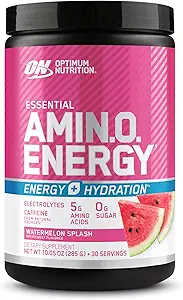 [54455445] Optimum Nutrition Amino Energy Powder Plus Hydration, with BCAA, Electrolytes, and Caffeine, Watermelon Splash, 30 Servings (Packaging May Vary) 